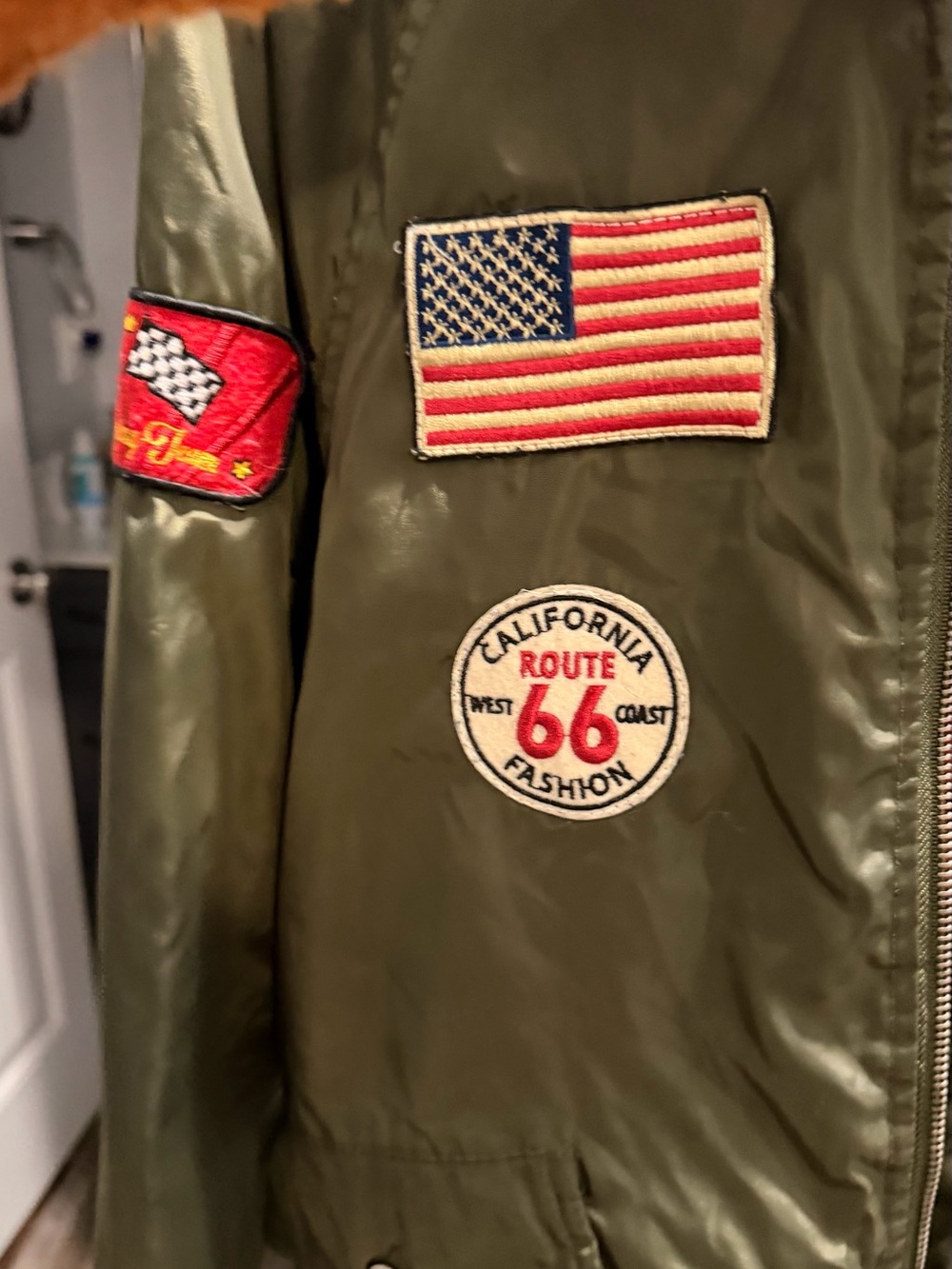 Ashley By 26 International Olive Green Bomber Jacket with Vintage Patches - Picture 6 of 8